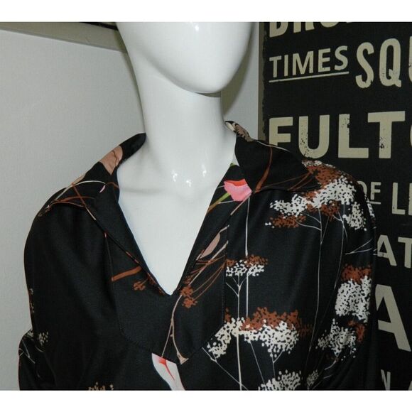 Jinny Jin Dress Black Vintage Flowers Mumu Tie Arms Size Medium - Picture 4 of 9